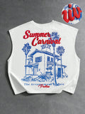 PAVTROS Regata Masculina de Verão Casual Fashion Street para Férias e Uso Diário, Estampa de Morango e Letras, Modelagem Solta, Holiday