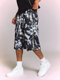 SUMWON Shorts Denim Tie-Dye com Elástico na Cintura, Ribana Lateral, Bolsos Embutidos Abaixo do Joelho, Shorts de Verão