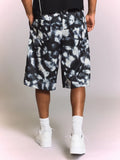 SUMWON Shorts Denim Tie-Dye com Elástico na Cintura, Ribana Lateral, Bolsos Embutidos Abaixo do Joelho, Shorts de Verão