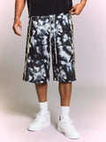 SUMWON Shorts Denim Tie-Dye com Elástico na Cintura, Ribana Lateral, Bolsos Embutidos Abaixo do Joelho, Shorts de Verão