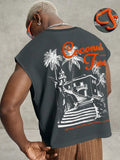 PAVTROS Regata Masculina de Verão Casual Fashion Street para Férias e Uso Diário, Estampa de Morango e Letras, Modelagem Solta, Holiday