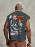 PAVTROS Regata Masculina de Verão Casual Fashion Street para Férias e Uso Diário, Estampa de Morango e Letras, Modelagem Solta, Holiday