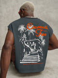 PAVTROS Regata Masculina de Verão Casual Fashion Street para Férias e Uso Diário, Estampa de Morango e Letras, Modelagem Solta, Holiday