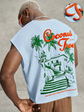 PAVTROS Regata Masculina de Verão Casual Fashion Street para Férias e Uso Diário, Estampa de Morango e Letras, Modelagem Solta, Holiday