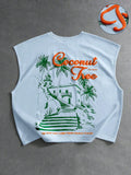 PAVTROS Regata Masculina de Verão Casual Fashion Street para Férias e Uso Diário, Estampa de Morango e Letras, Modelagem Solta, Holiday
