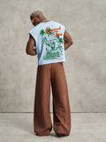 PAVTROS Regata Masculina de Verão Casual Fashion Street para Férias e Uso Diário, Estampa de Morango e Letras, Modelagem Solta, Holiday