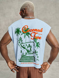 PAVTROS Regata Masculina de Verão Casual Fashion Street para Férias e Uso Diário, Estampa de Morango e Letras, Modelagem Solta, Holiday