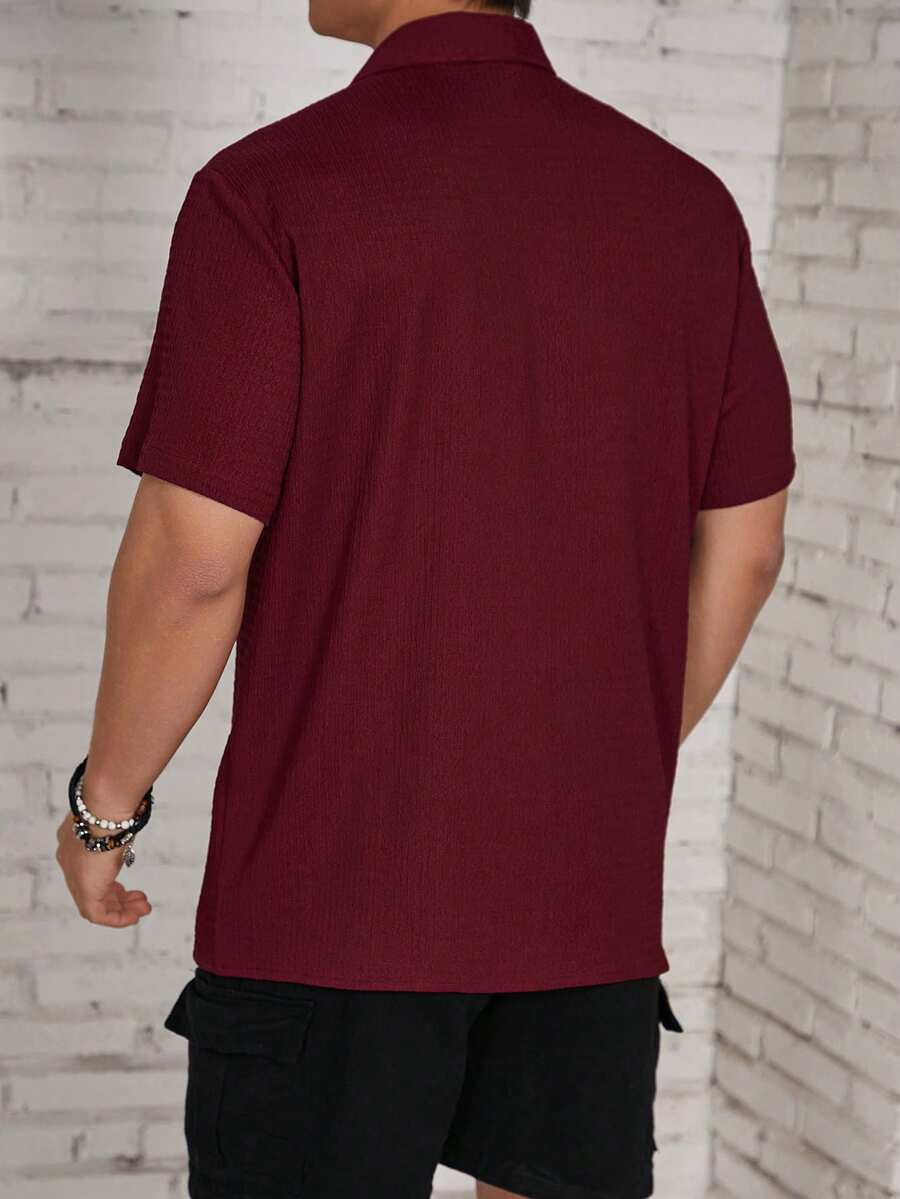 ResortEase Camisa Casual de Manga Curta com Botões e Cor Sólida, Ajuste Folgado, Férias