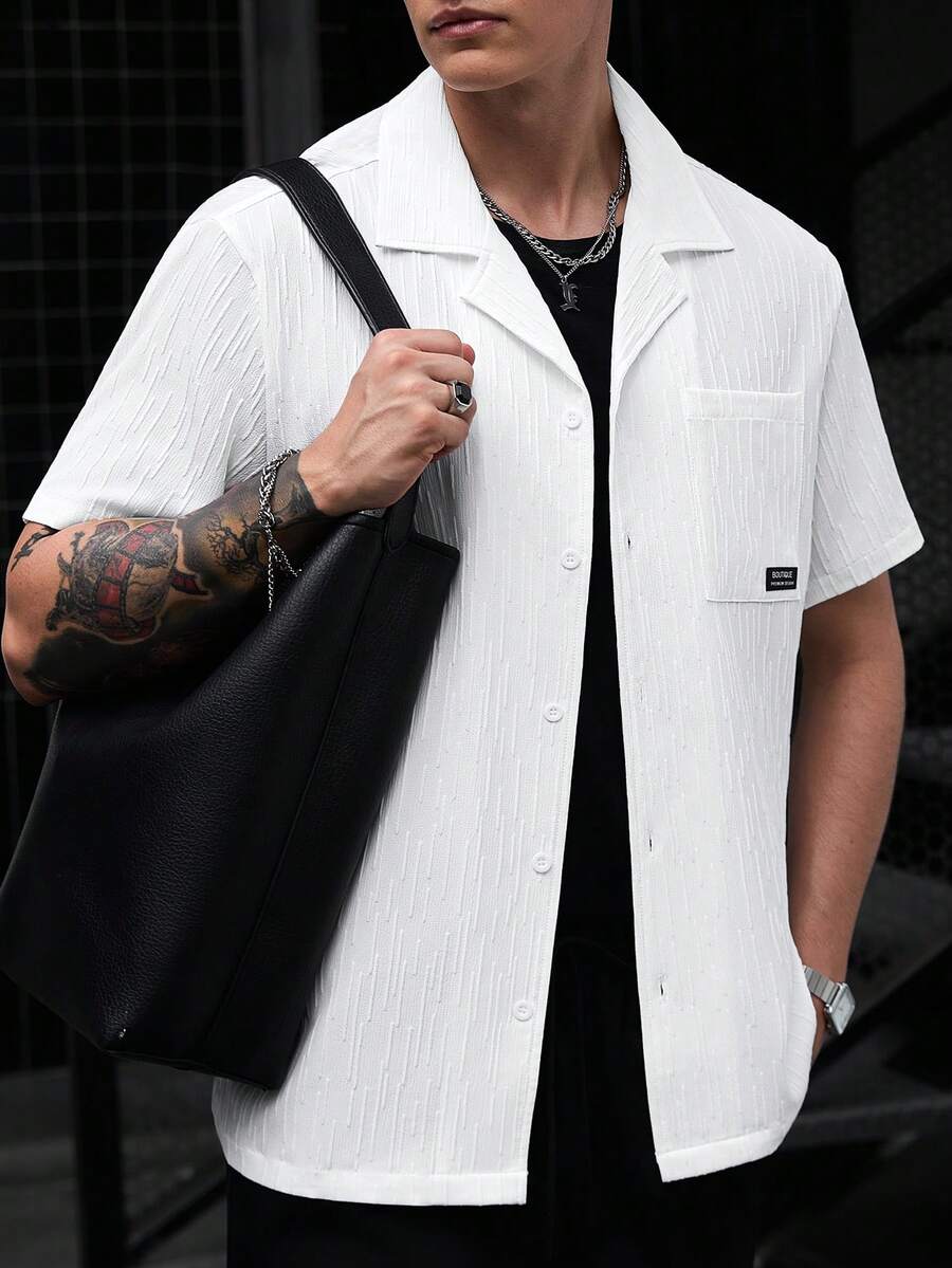 ResortEase Camisa Casual de Manga Curta com Botões e Cor Sólida, Ajuste Folgado, Férias
