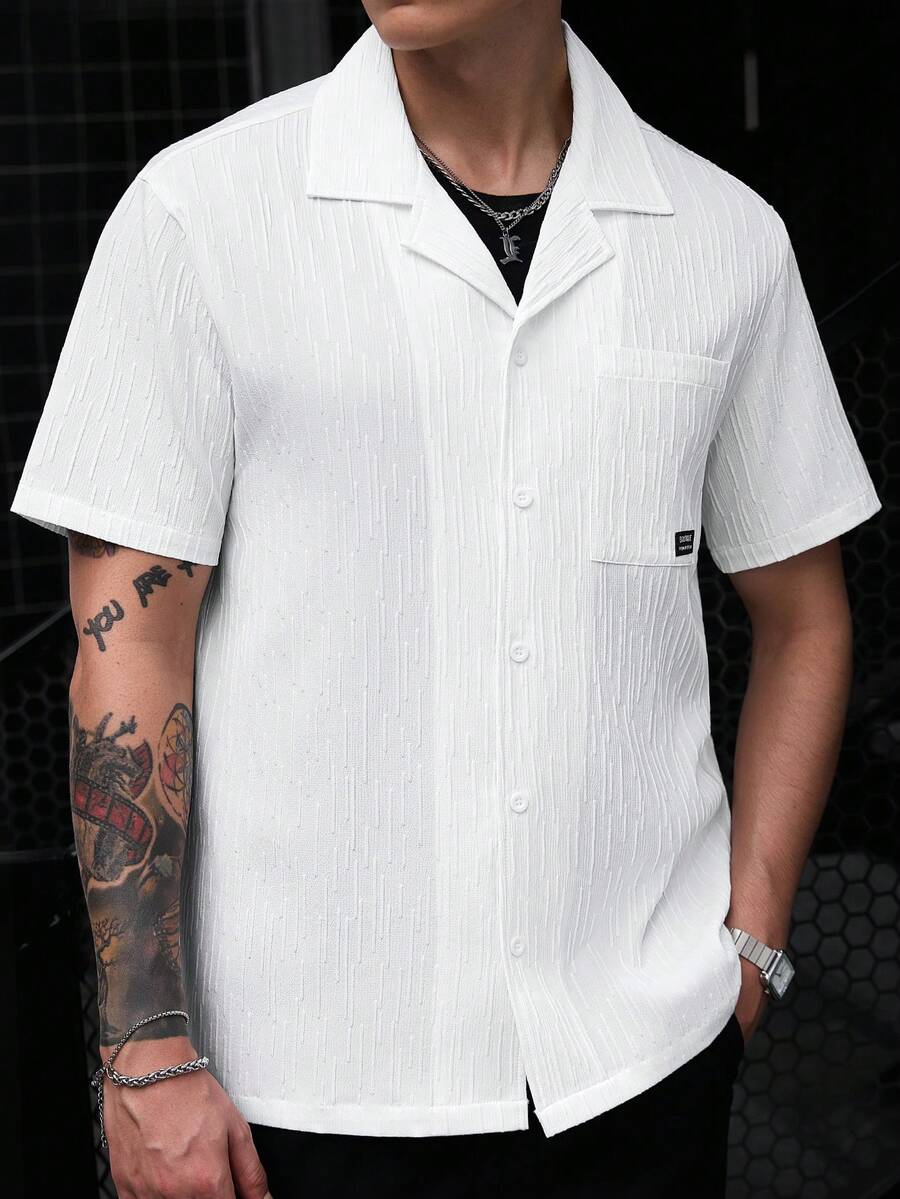 ResortEase Camisa Casual de Manga Curta com Botões e Cor Sólida, Ajuste Folgado, Férias