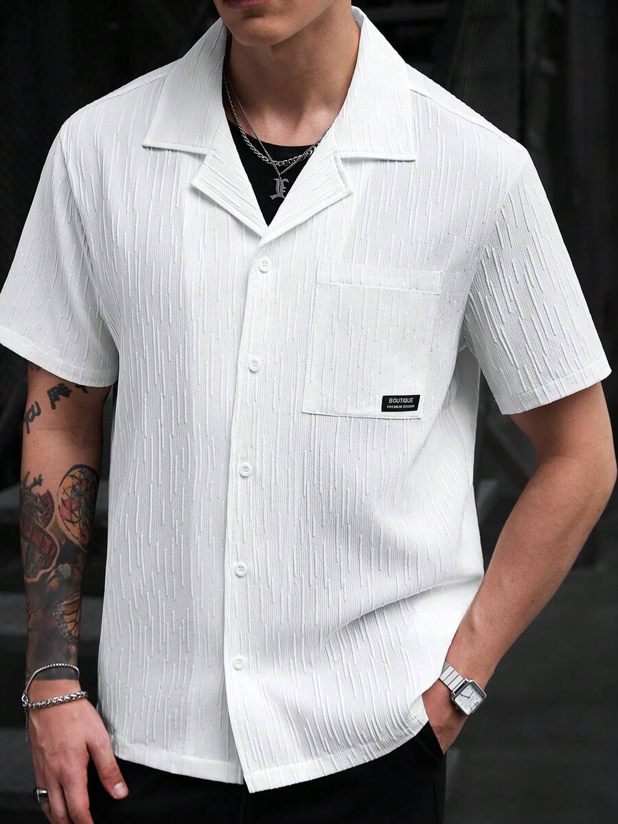 ResortEase Camisa Casual de Manga Curta com Botões e Cor Sólida, Ajuste Folgado, Férias