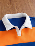SWAVVY Camisa Polo Masculina Casual de Verão, Ajuste Solto, Tamanho Padrão, Blocos de Cores Sólidas Azul e Branco