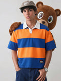 SWAVVY Camisa Polo Masculina Casual de Verão, Ajuste Solto, Tamanho Padrão, Blocos de Cores Sólidas Azul e Branco