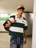 SWAVVY Camisa Polo Masculina Casual de Verão, Ajuste Solto, Tamanho Padrão, Blocos de Cores Sólidas Azul e Branco