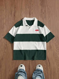 SWAVVY Camisa Polo Masculina Casual de Verão, Ajuste Solto, Tamanho Padrão, Blocos de Cores Sólidas Azul e Branco
