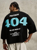 PAVTROS Camiseta Masculina com Estampa de Letras Listradas, Ombros Caídos e Ajuste Solto