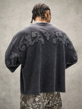 PAVTROS Camiseta Masculina Oversize de Manga Curta Estilo Graffiti de Rua, Camiseta Cropped de Manga Curta com Gola Redonda e Ajuste Solto, Estilo Hip-Hop de Rua Americano, Rua Retrô, Personalizada, Dança de Rua, Skate, Rap, Graffiti, Subcultura, Solta, E