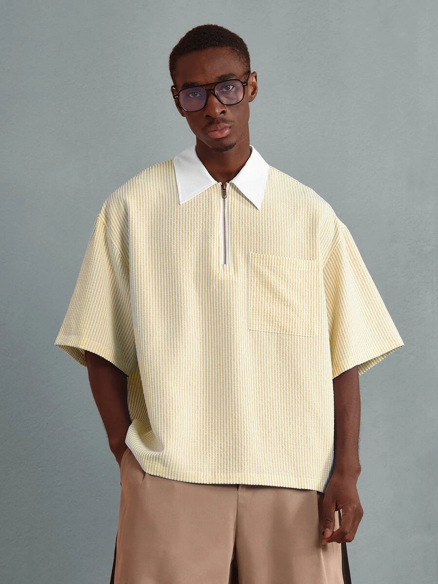 Camisa Polo Pavtros Striped Half-Zip White Collar - foto 24