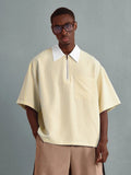 SUMWON Camisa Polo Listrada Casual Oversized de Meio Zíper, Primavera Verão, Negócios, Zíper Parcial Inteligente, Gola, Bolso, Roupas Esportivas, Conforto, Traje de Escritório