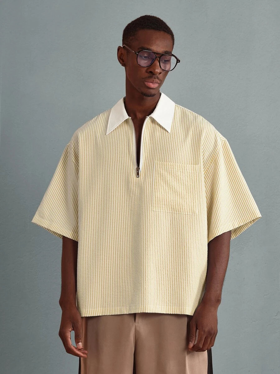 Camisa Polo Pavtros Striped Half-Zip White Collar - foto 25