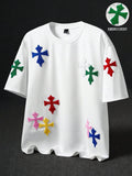 STYNVO Camiseta Branca Solta com Estampa de Letra, Ombros Caídos, Casual para Férias e Transporte, Moda de Rua, Verão