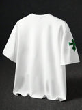 STYNVO Camiseta Branca Solta com Estampa de Letra, Ombros Caídos, Casual para Férias e Transporte, Moda de Rua, Verão