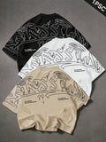 PAVTROS Camiseta Masculina Oversize de Manga Curta Estilo Graffiti de Rua, Camiseta Cropped de Manga Curta com Gola Redonda e Ajuste Solto, Estilo Hip-Hop de Rua Americano, Rua Retrô, Personalizada, Dança de Rua, Skate, Rap, Graffiti, Subcultura, Solta, E