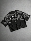 PAVTROS Camiseta Masculina Oversize de Manga Curta Estilo Graffiti de Rua, Camiseta Cropped de Manga Curta com Gola Redonda e Ajuste Solto, Estilo Hip-Hop de Rua Americano, Rua Retrô, Personalizada, Dança de Rua, Skate, Rap, Graffiti, Subcultura, Solta, E