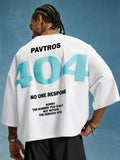 PAVTROS Camiseta Masculina com Estampa de Letras Listradas, Ombros Caídos e Ajuste Solto