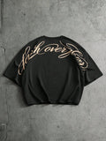 PAVTROS Camiseta Masculina com Estampa de Letras Listradas, Ombros Caídos e Ajuste Solto