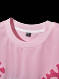STYNVO Camiseta Branca Solta com Estampa de Letra, Ombros Caídos, Casual para Férias e Transporte, Moda de Rua, Verão