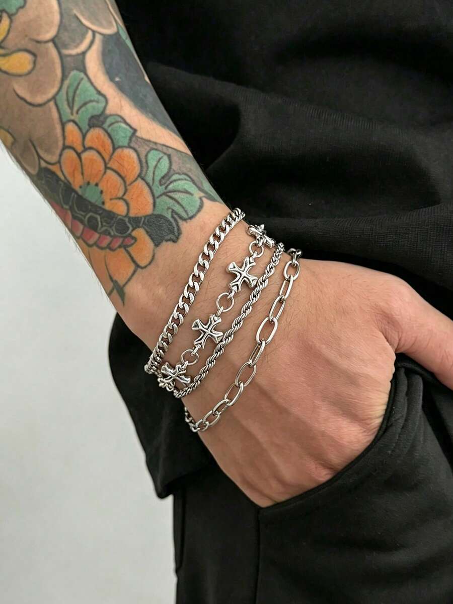 Conjunto Pulseiras Punk Cross