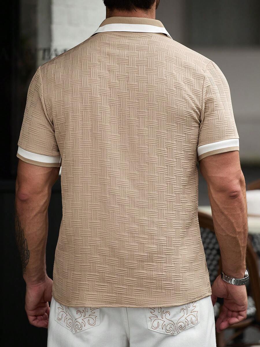 ResortEase Camisa Casual de Manga Curta com Botões e Cor Sólida, Ajuste Folgado, Férias