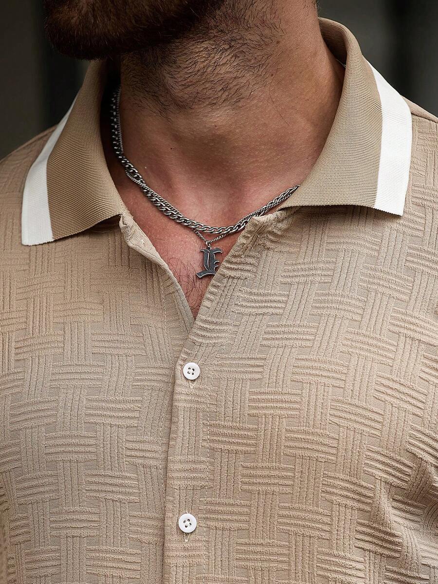 ResortEase Camisa Casual de Manga Curta com Botões e Cor Sólida, Ajuste Folgado, Férias