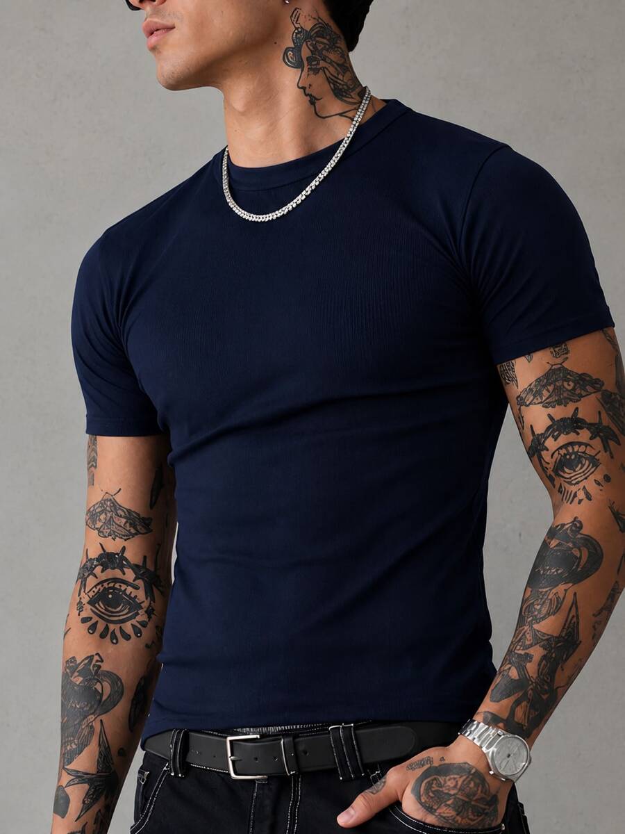 Camiseta Justa Americana Canelada Gringa Camiseta Slim Estilo Casual Masculino Premium Primavera Verão