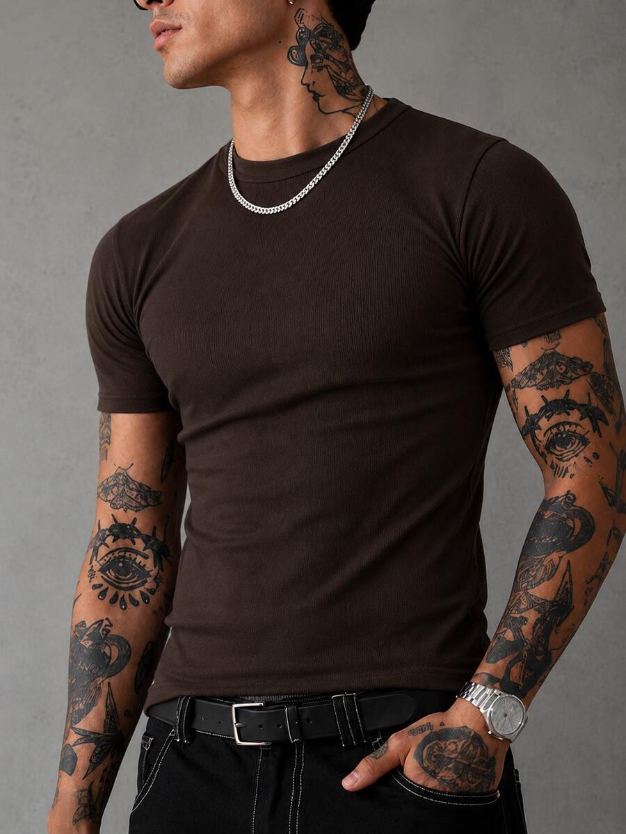 Camiseta Justa Americana Canelada Gringa Camiseta Slim Estilo Casual Masculino Premium Primavera Verão