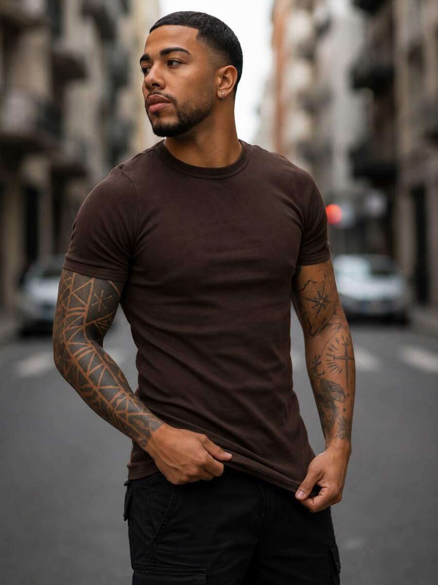 Camiseta Justa Americana Canelada Gringa Camiseta Slim Estilo Casual Masculino Premium Primavera Verão