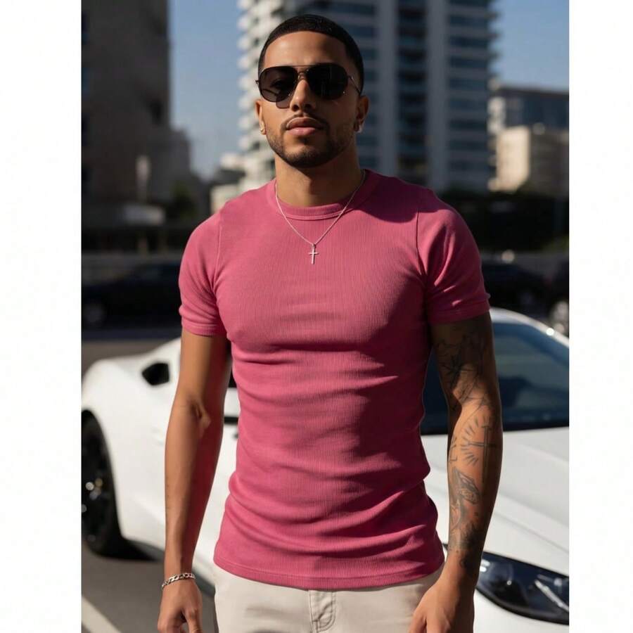 Camiseta Justa Americana Canelada Gringa Camiseta Slim Estilo Casual Masculino Premium Primavera Verão