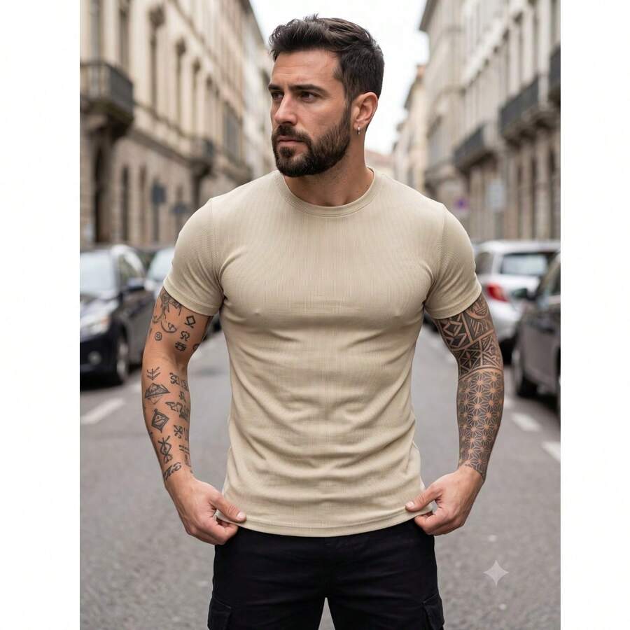 Camiseta Justa Americana Canelada Gringa Camiseta Slim Estilo Casual Masculino Premium Primavera Verão