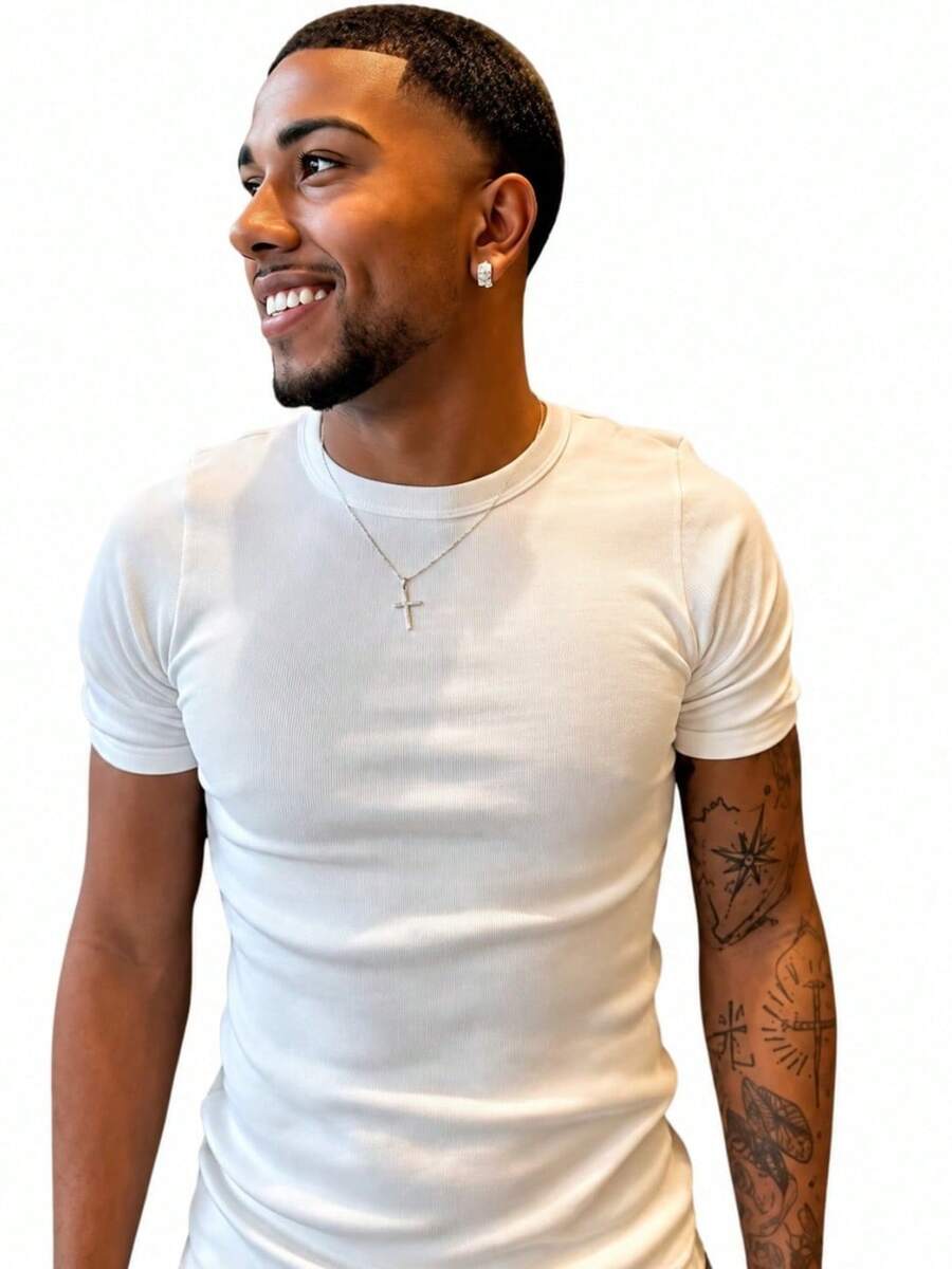 Camiseta Justa Americana Canelada Gringa Camiseta Slim Estilo Casual Masculino Premium Primavera Verão