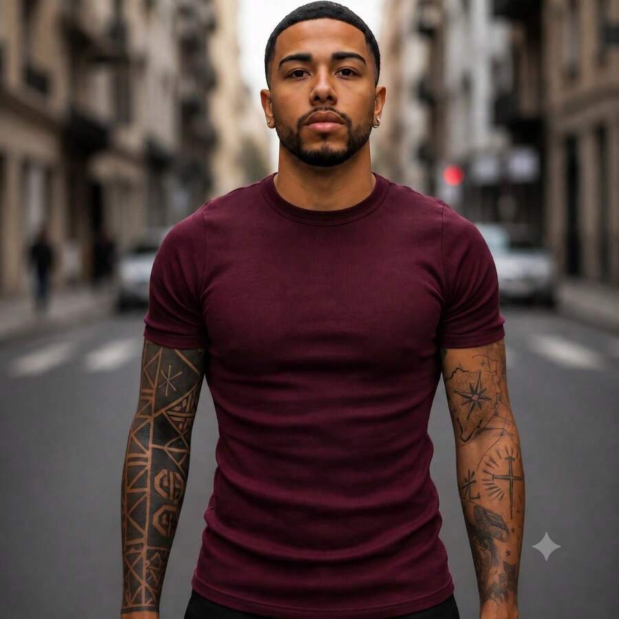 Camiseta Justa Americana Canelada Gringa Camiseta Slim Estilo Casual Masculino Premium Primavera Verão
