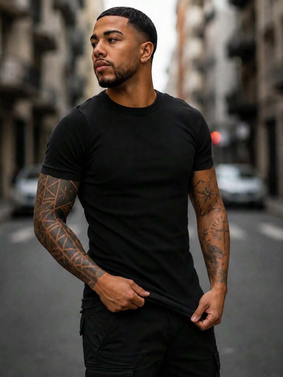 Camiseta Justa Americana Canelada Gringa Camiseta Slim Estilo Casual Masculino Premium Primavera Verão