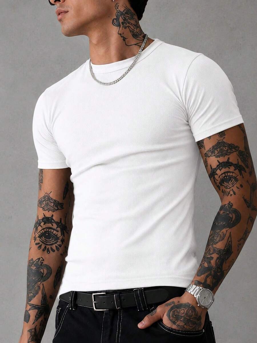 Camiseta Justa Americana Canelada Gringa Camiseta Slim Estilo Casual Masculino Premium Primavera Verão