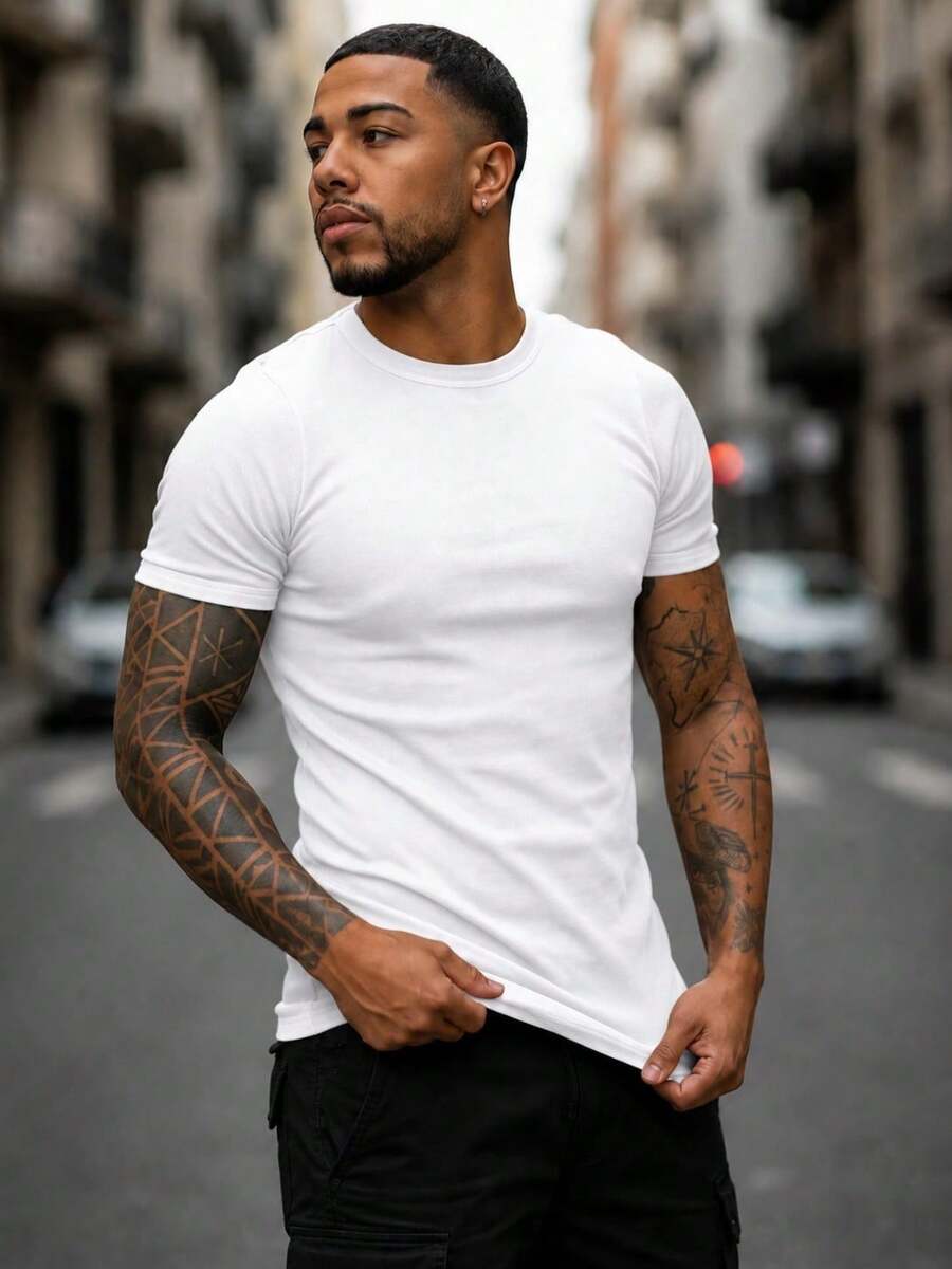 Camiseta Justa Americana Canelada Gringa Camiseta Slim Estilo Casual Masculino Premium Primavera Verão