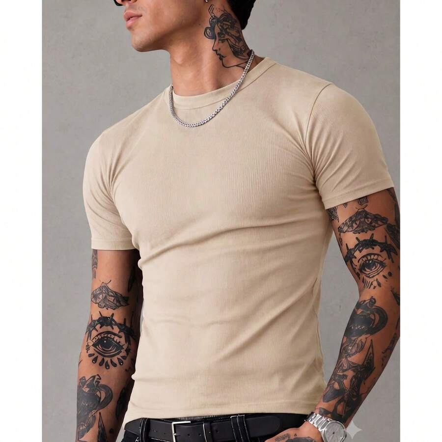Camiseta Justa Americana Canelada Gringa Camiseta Slim Estilo Casual Masculino Premium Primavera Verão