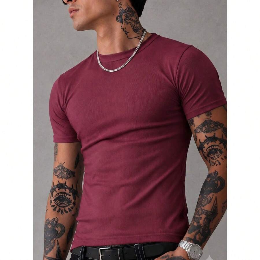Camiseta Justa Americana Canelada Gringa Camiseta Slim Estilo Casual Masculino Premium Primavera Verão