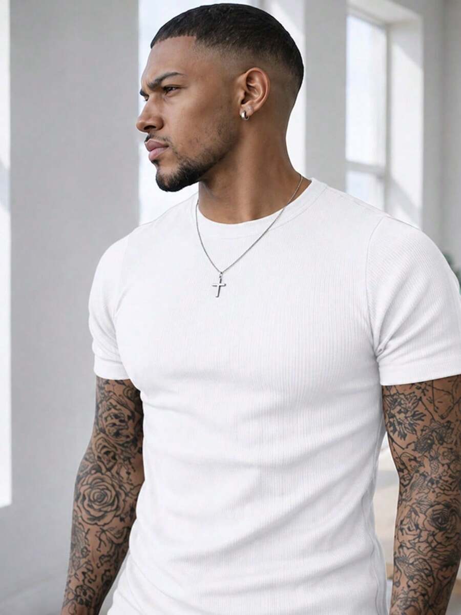 Camiseta Justa Americana Canelada Gringa Camiseta Slim Estilo Casual Masculino Premium Primavera Verão