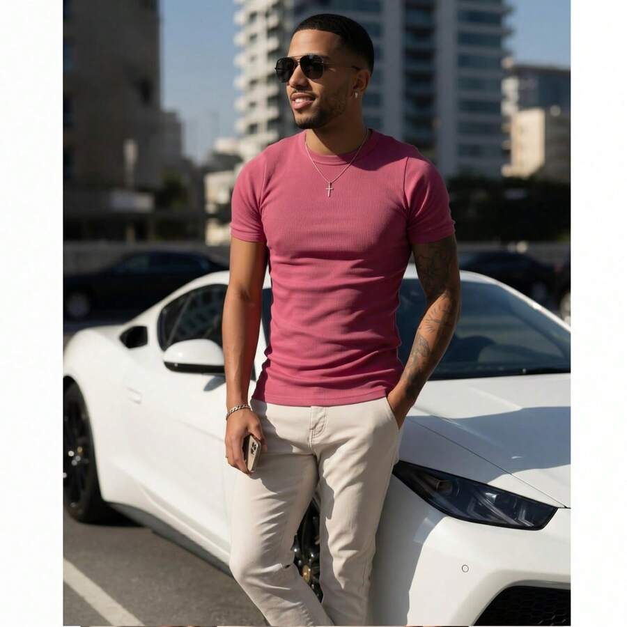 Camiseta Justa Americana Canelada Gringa Camiseta Slim Estilo Casual Masculino Premium Primavera Verão