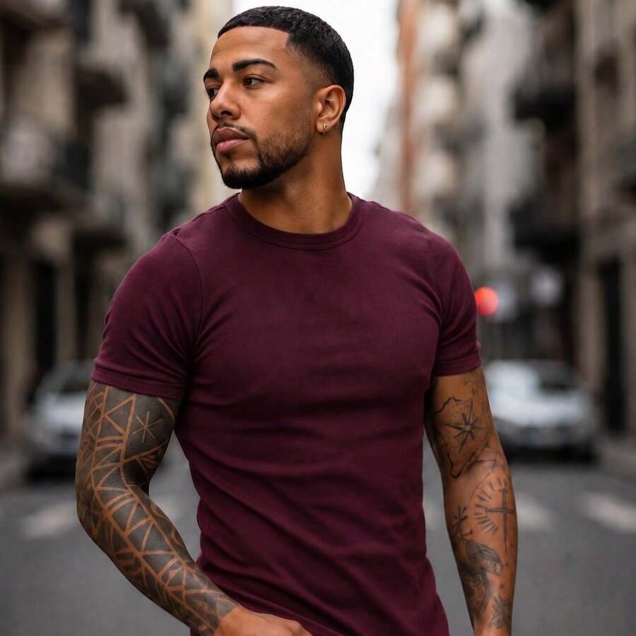 Camiseta Justa Americana Canelada Gringa Camiseta Slim Estilo Casual Masculino Premium Primavera Verão