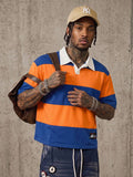 SWAVVY Camisa Polo Masculina Casual de Verão, Ajuste Solto, Tamanho Padrão, Blocos de Cores Sólidas Azul e Branco